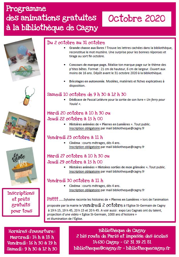 Animations octobre 2020 bibliotheque de Cagny